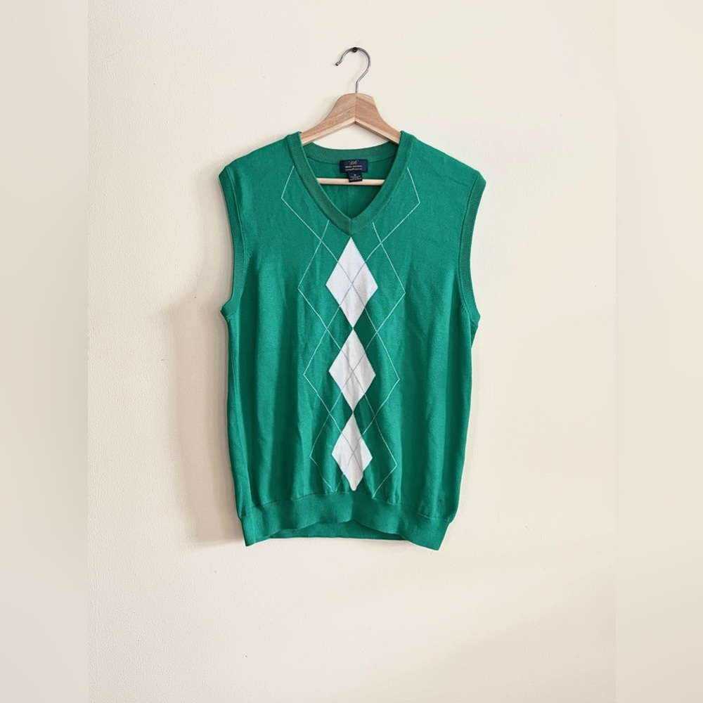 Brooks Brothers "346" Men Green Pattern Vest Knit 100% Supima Cotton Size M